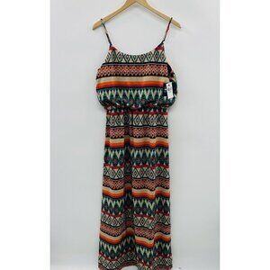 By & By Womens Size Large Spaghetti Strap Tribal Print Maxi Dress Elastic Waist